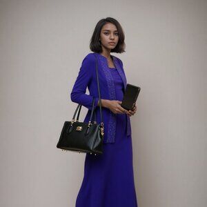 Women's Vintage Ursula of Switzerland Purple Dress & Beaded Jacket Sz 12 Petite